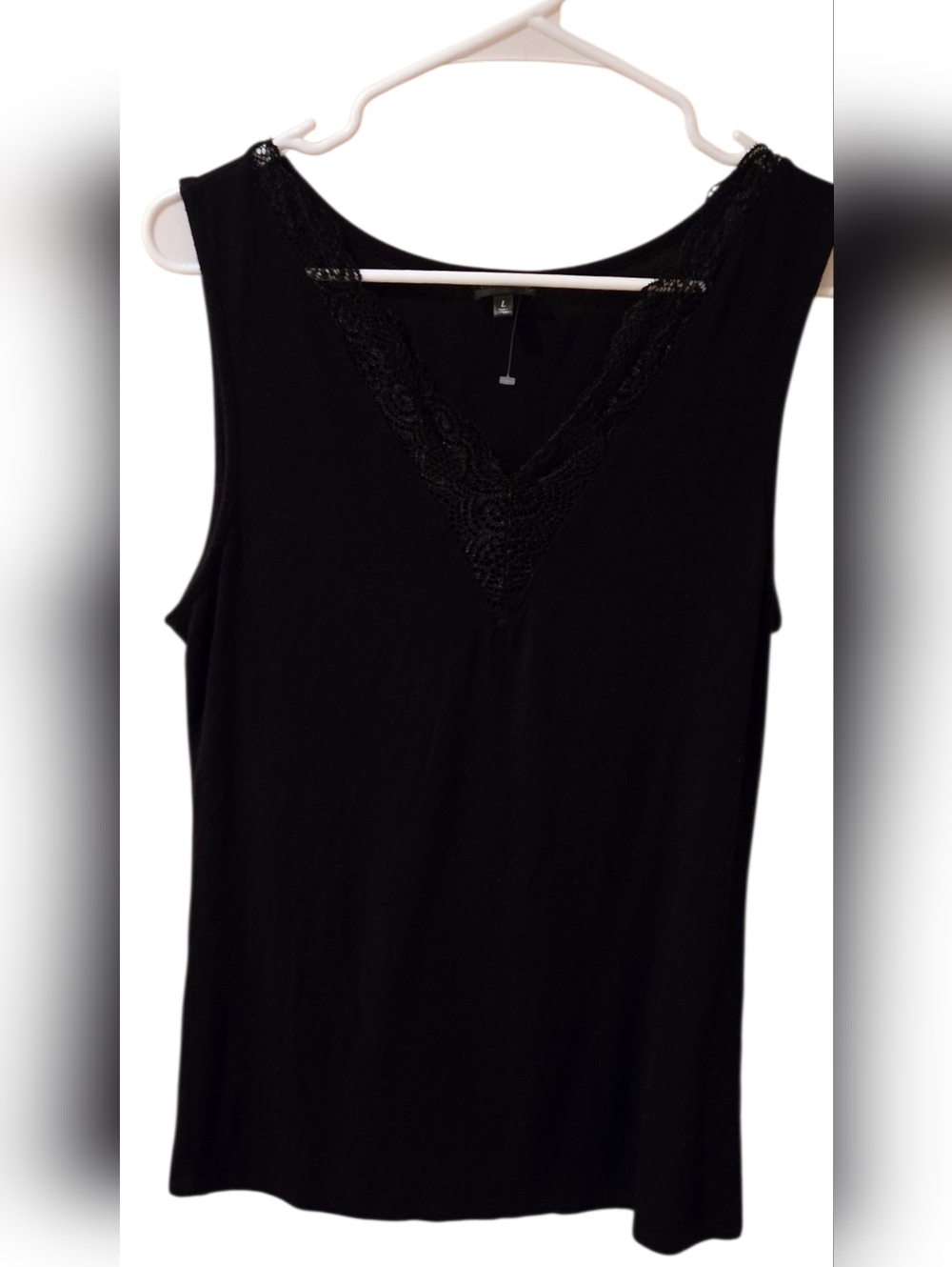 Buckle Black Lace-Trim Tank Top Size Large